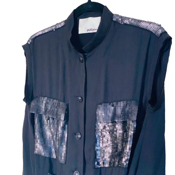 3.1 Phillip Lim Black 100% Silk Sequin Accent Sleeveless Blouse Sz 4 - Picture 4 of 16